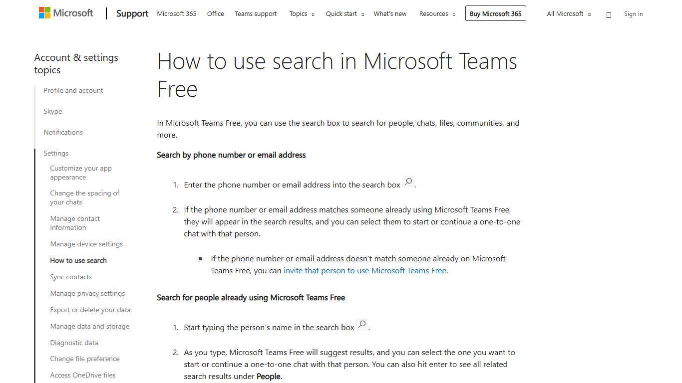 How to use search in Microsoft Teams Free - Microsoft Support